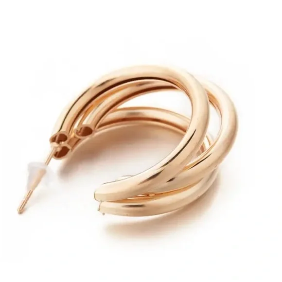 NEW Gold 18k plated Modern Hoop Earrings - Picture 7 of 7